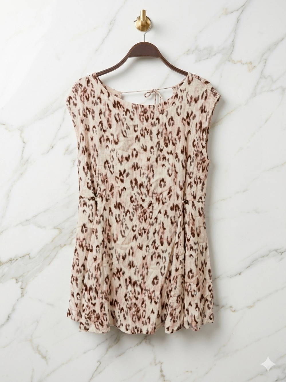 Free People Beige and Brown Leopard Print Sleeveless Tunic